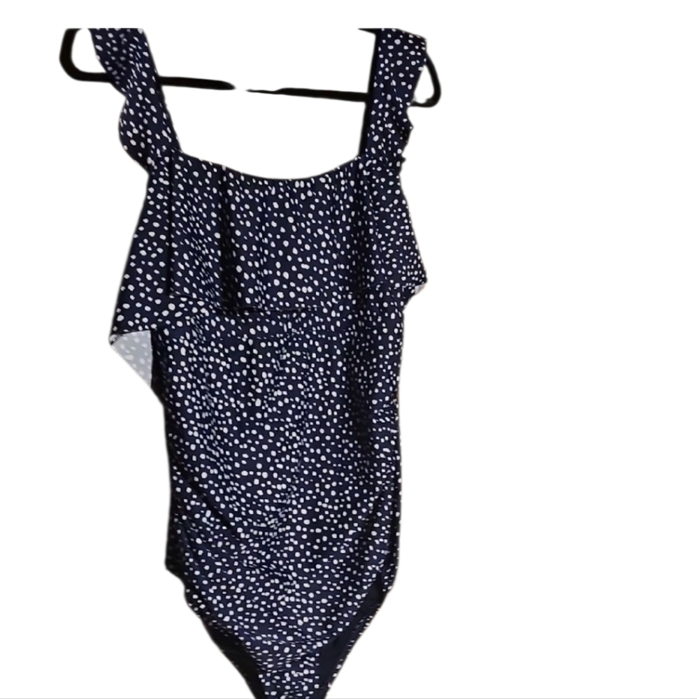 Kona Sol Blue and White One Piece Swimsuit with Polka Dots